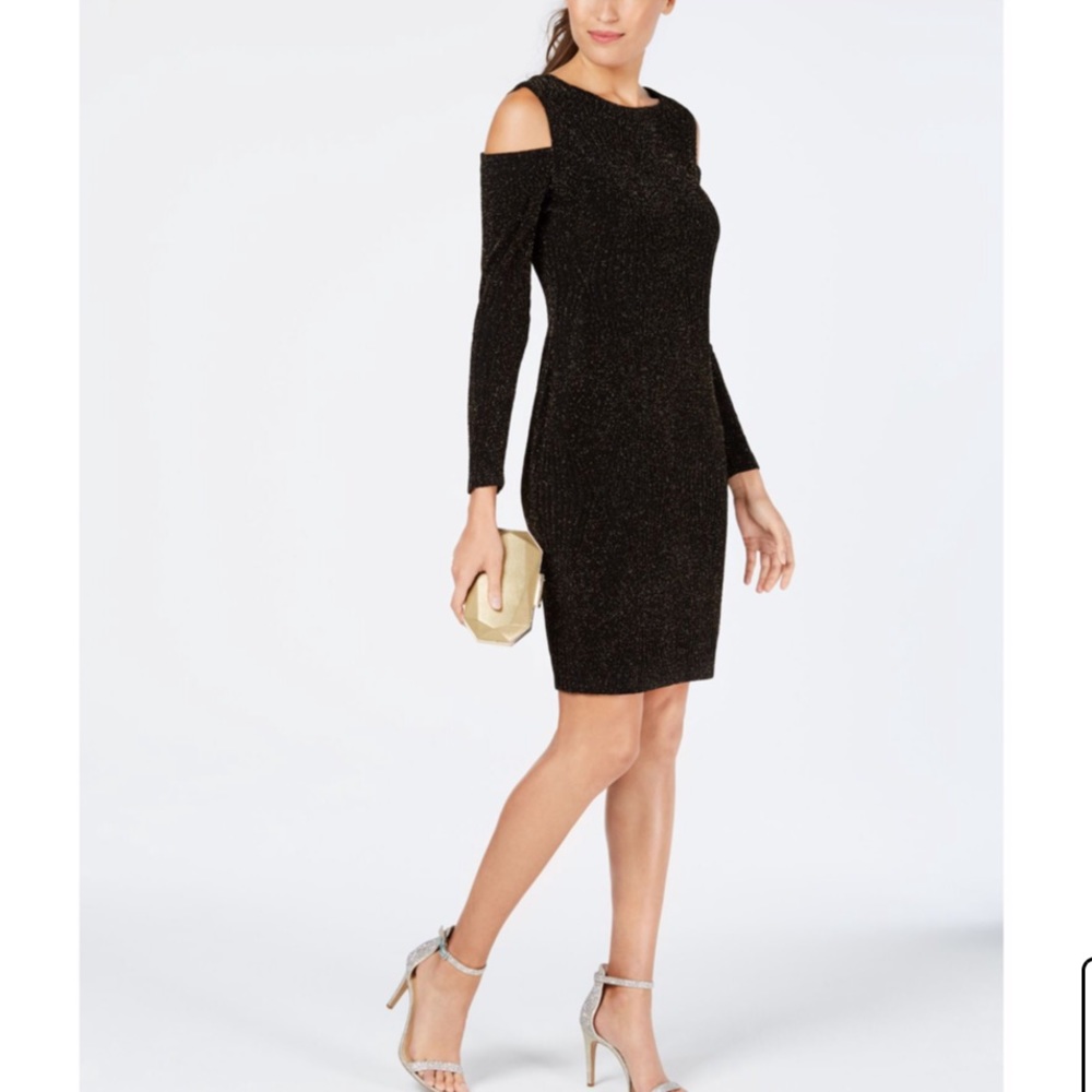 Connected Apparel Glitter Cold Shoulder Sheath